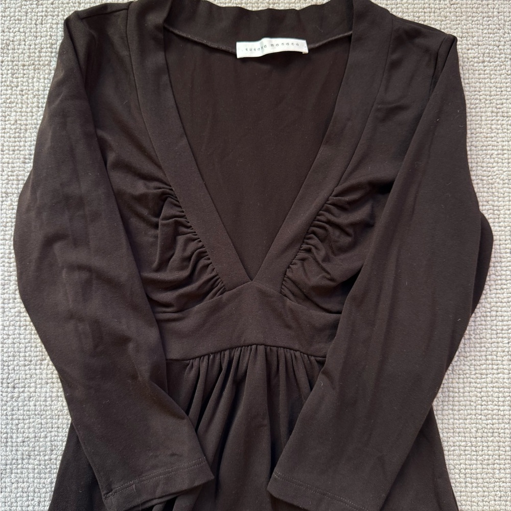 Susana Monaco Deep V-Neck Brown Dress (Size S)